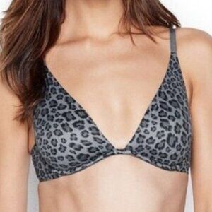 Incredible By Victoria's Secret Unlined Plunge Bra Black Leopard 30C